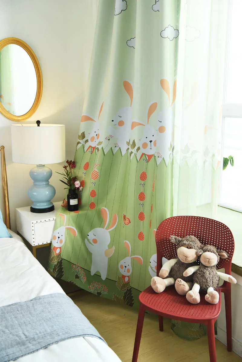 Мультфильм кролик затемнение комнаты Зеленый шторы для детей спальня гостиная розовый Cortinas милые шторы детской комнаты P116D3