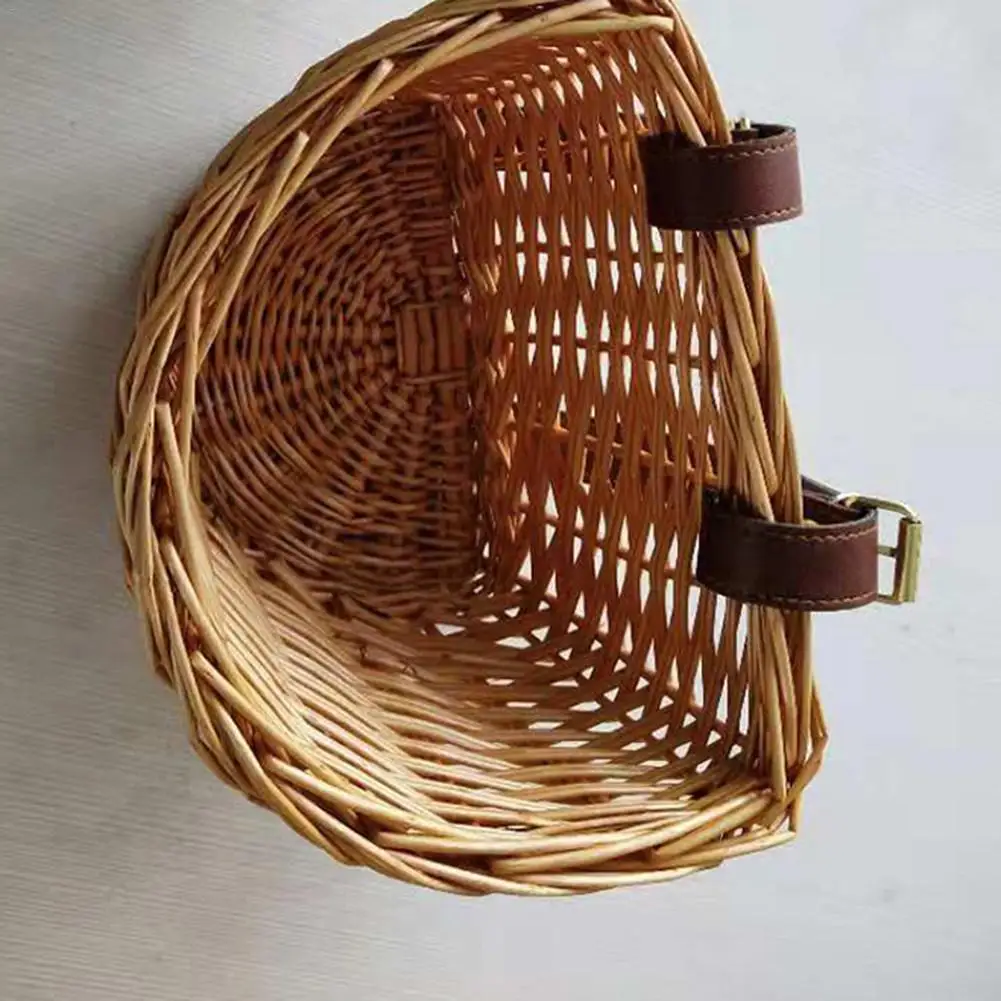 Excellent Bicycle Wicker Front Basket Retro Handmade With Leather Straps Brown Handle Waterproof Outdoor Cycling Accessories 3 Excellent Bicycle Wicker Front Basket Retro Handmade With Leather Straps Brown Handle Waterproof Outdoor Cycling Accessories 3