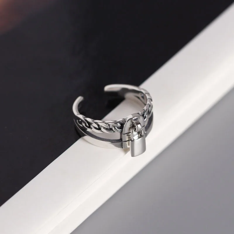 SHANICE Корейская версия S925 Серебряное Открытое кольцо INS геометрический двойной замок ретро Танк женское кольцо индивидуальная регулируемая
