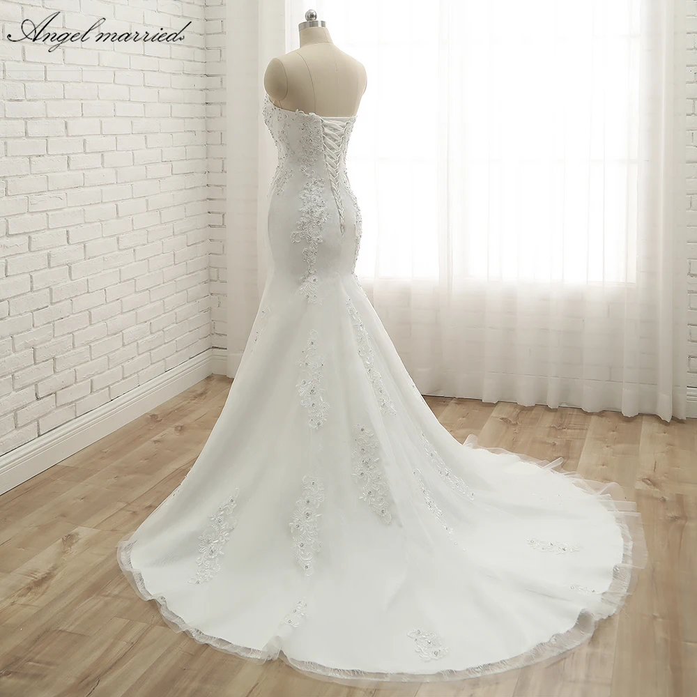 Ангел Женат Vestido De Noiva белое кружевное фатиновое свадебное платье винтажная