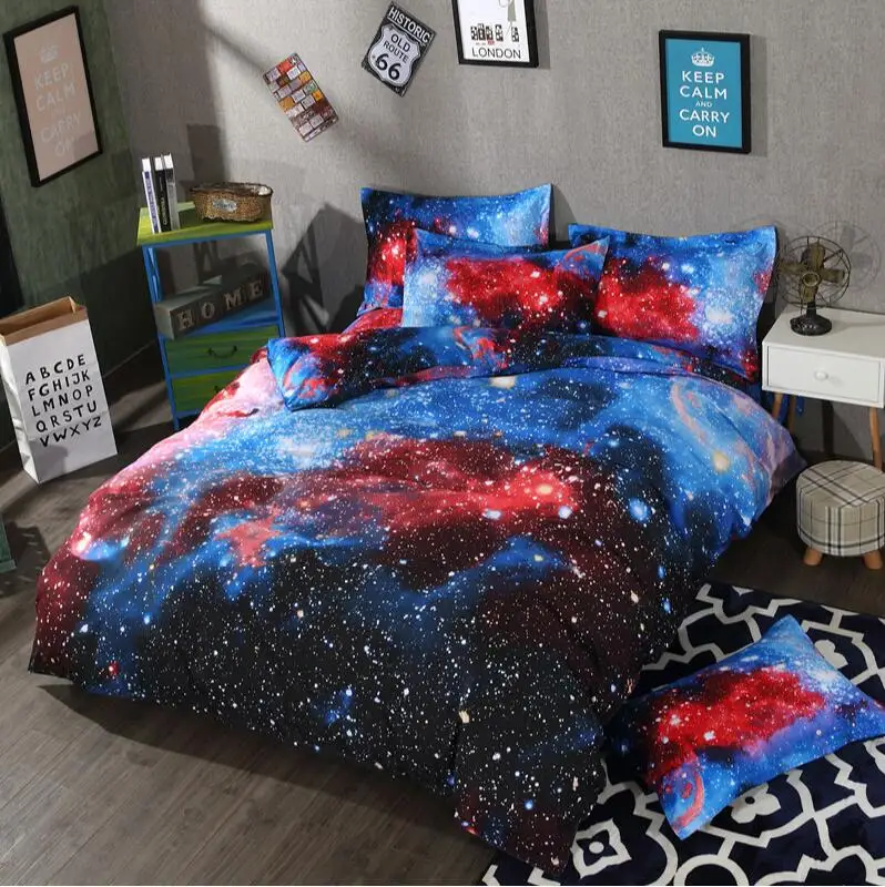 Комплекты постельного белья, тематическое постельное белье с космическим космосом, 3D Galaxy, пододеяльник, плоский лист, 2шт/3 шт/4 шт, двойной размер, BS005 - Цвет: 17002