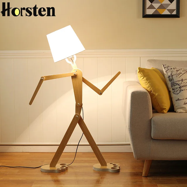 Wooden Floor Lamp Part - 21: Horsten Creative DIY Wooden Floor Lamp Japanese Style 110-220V E27 Wood Fabric Standard Lamp