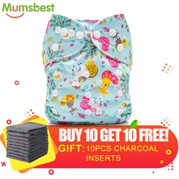 

[Mumsbest] GET10PCS FREE Charcoal Insert Washable PocketCloth Diaper Adjustable Nappy Reusable Cloth Diapers Available 0-2years