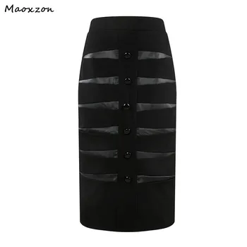 

Maoxzon Womens Fashion Patchwork Pencil Skirts For Ladies 2019 Europe and America Style New Black Sexy Slim Sheath Middle Skirt