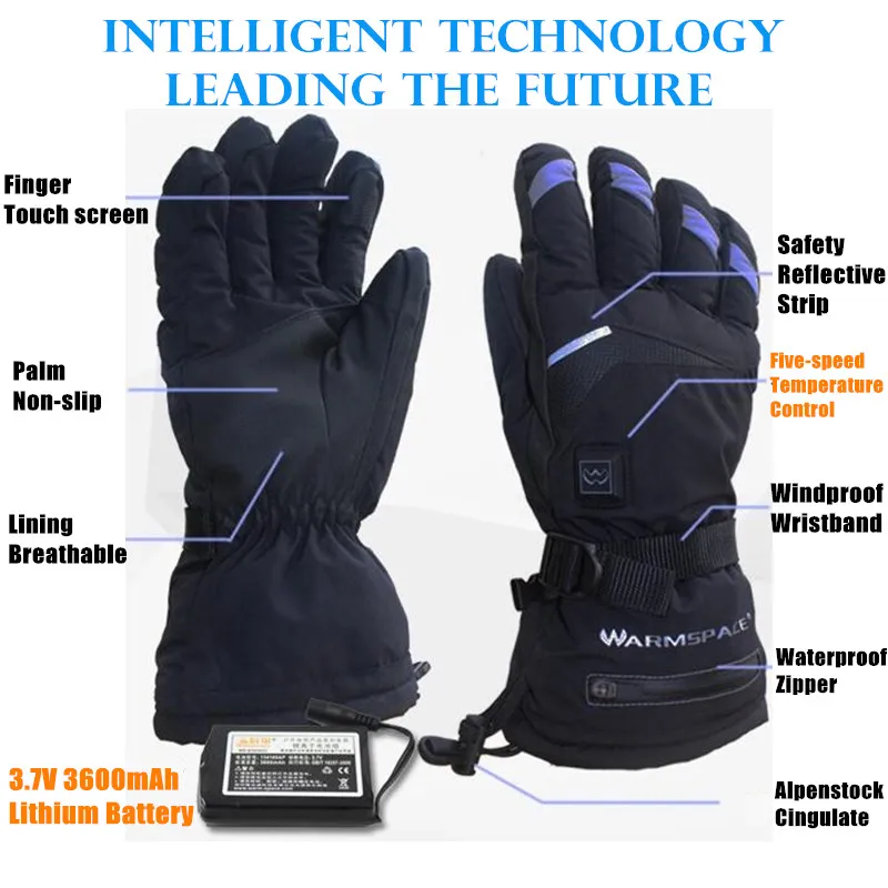 10pair 3600MAH Smart Electric Heated Gloves Winter Warm 5 Finger&Hand Back Lithium Battery Self Heating Touch Screen Ski Gloves