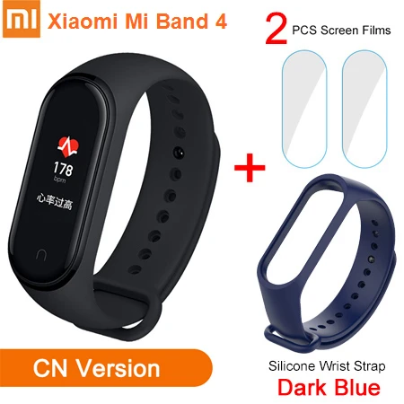 Xiaomi mi Band 4 Global смарт-браслет Xiao mi Band 4 фитнес-трекер мульти-циферблат 5ATM водонепроницаемый для плавания - Цвет: CN Add Strap Films