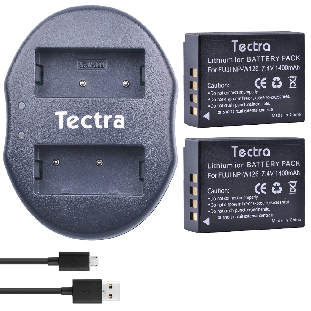 Tectra 2 шт. NP W126 литий ионная батарея + USB двойное зарядное устройство для Fujifilm FinePix