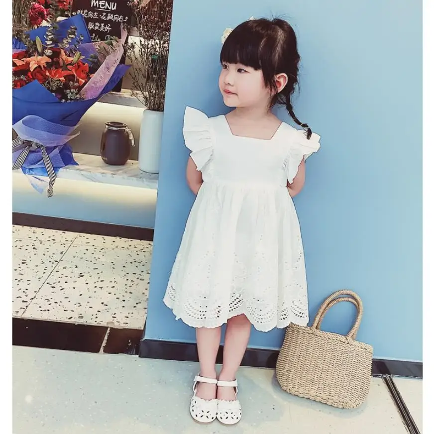 

Baby Girls Dress 2019 Summer New Vintage Spanish Children Cotton Dress White hollow Princess Dress for Girls Vestidos Y1188