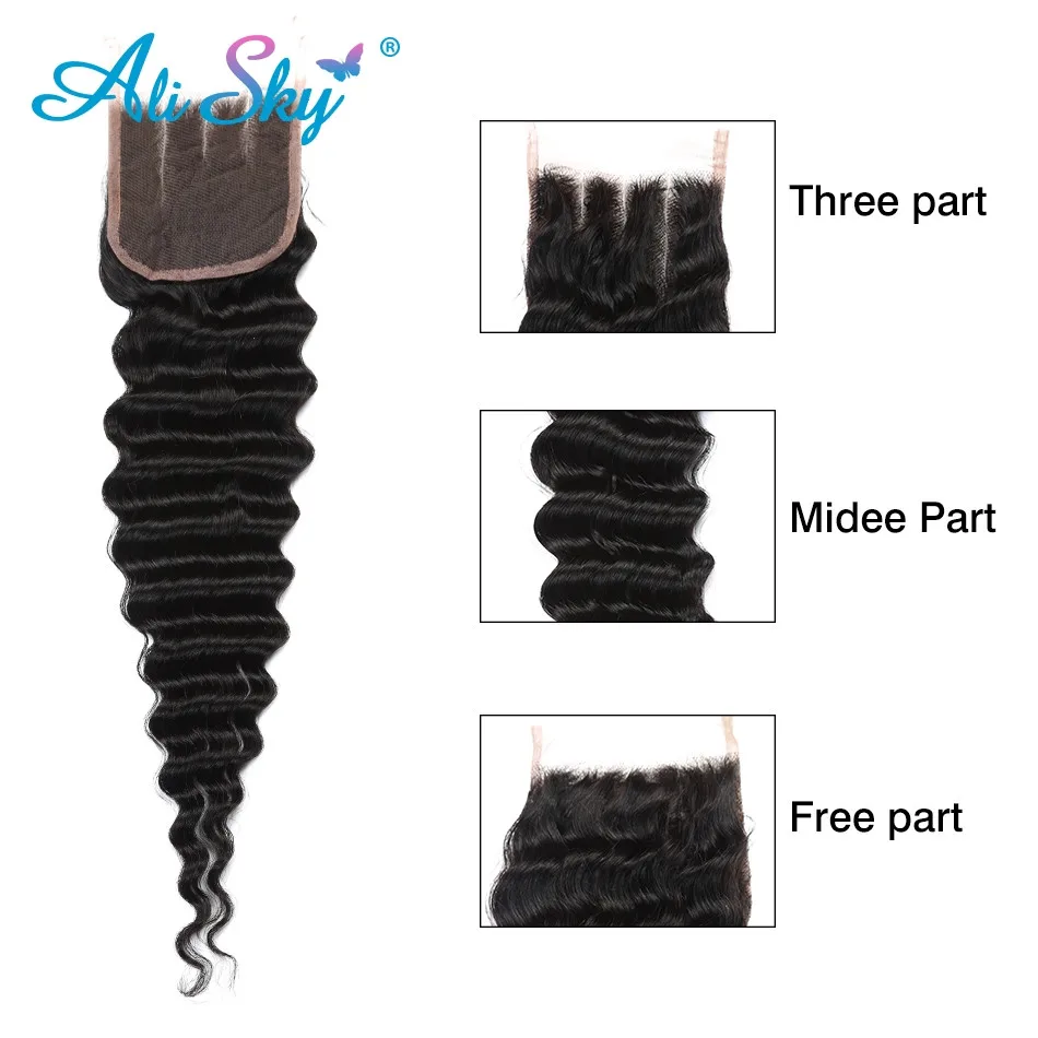 Alisky волосы бразильские волосы remy глубокая волна Кружева Закрытие 8-22 дюймов 4*4 бесплатно/Средняя/три части с детскими волосами 130% плотность