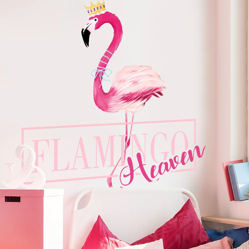 

[SHIJUEHEZI] Romantic Pink Flamingo Wall Stickers for Kids Rooms Living Room House Decoration DIY Animal Wall Decals