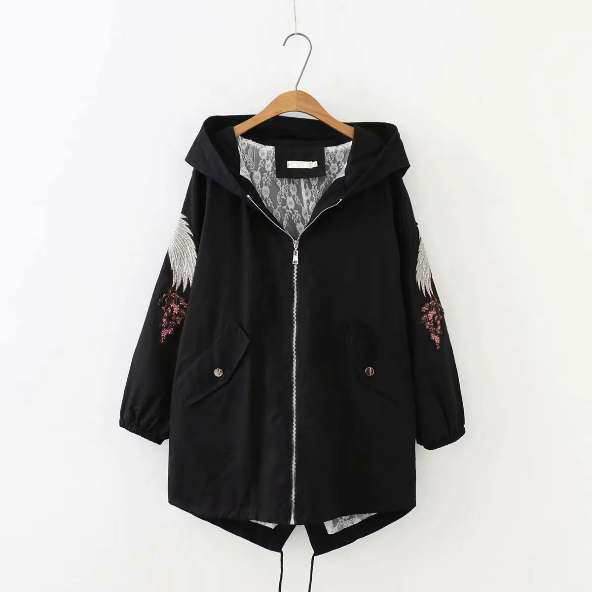 discount  2019 Plus Size Loose Coat For Women Autumn Casual Hooded Coat Women embroidery Jacket Women Zipper 