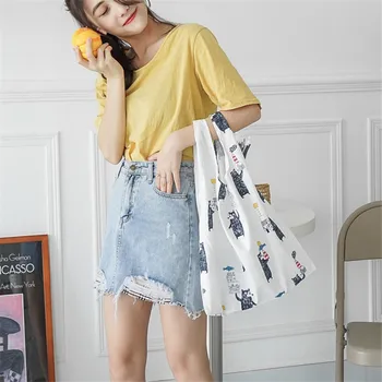 

YILE Cotton Vest Eco Market Shopping Tote Wrist Bag Handbag Print Forest Bear & Fruit Pomelo BX16 F