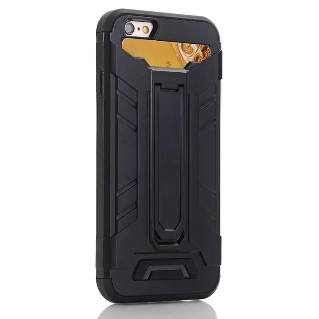 Противоударный Защитный чехол Hybrid Cover Чехол-кобура с подставкой Чехол для iPhone 6 6 S плюс с кармашек для банковских карт - Цвет: black