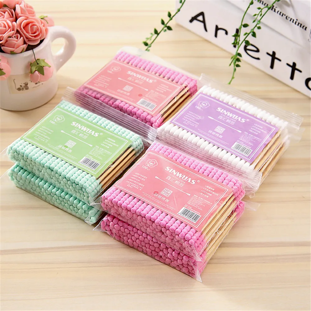 

100pcs/Pack Double Head Cotton Swab Makeup Cotton Buds Tip For Nose Ears Cleaning Health Care Tools Medical Wood Sticks Swab