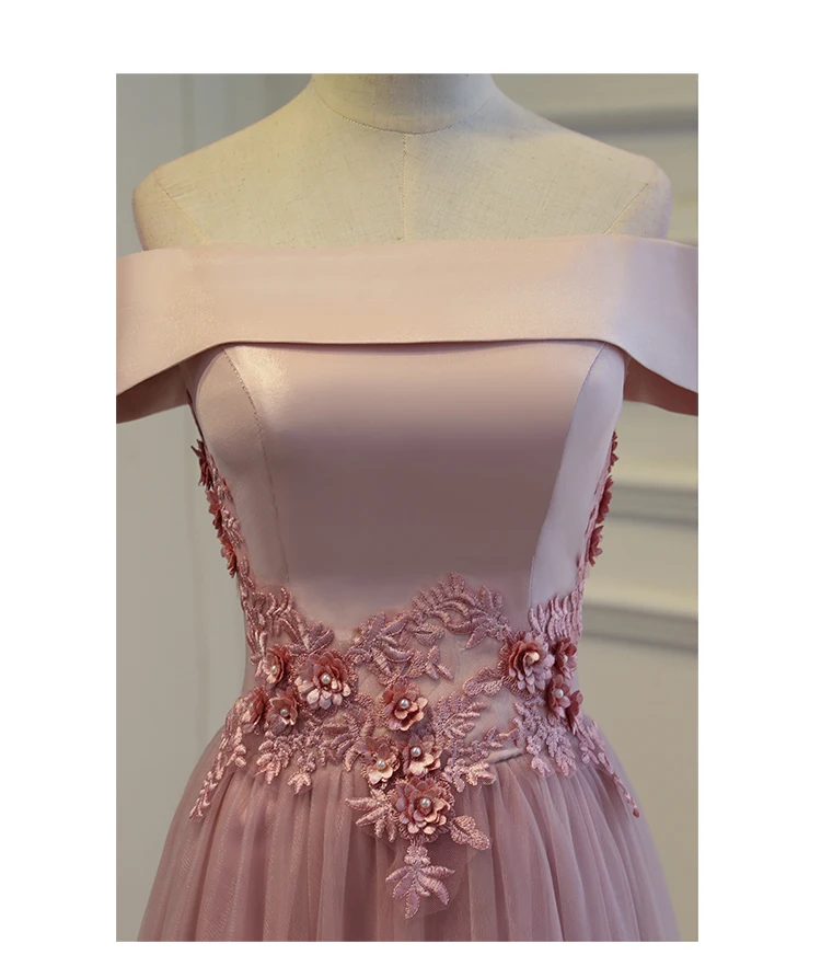 Vestido boda mujer invitada Новинка с открытыми плечами короткий рукав A Line темно-синие серебряные Румяна розовое платье подружки невесты чай Длина