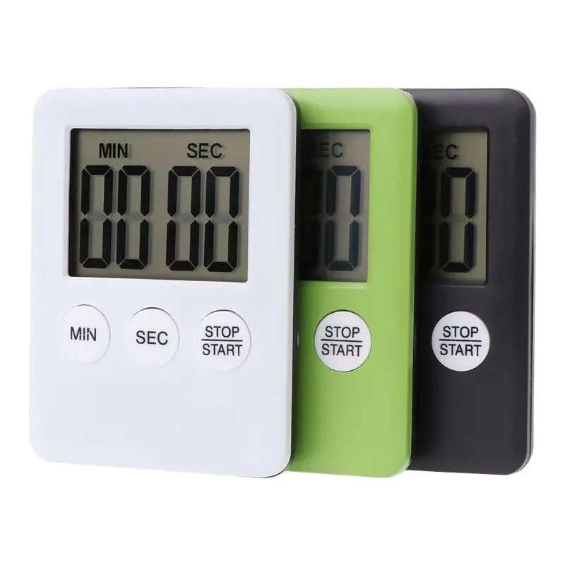 

3 Colors Super Thin Electronic LCD Digital Screen Kitchen Timer Square Cooking Count Up Countdown Alarm Magnet Clock