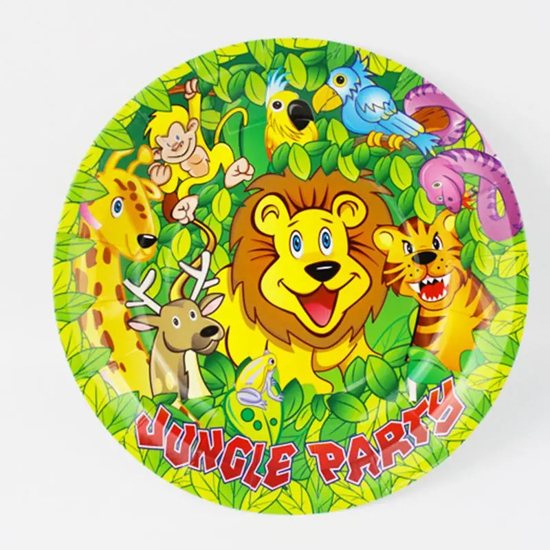 paper plate 6pcs Вечерние одноразовые столовые приборы в стиле Король Лев джунглей, вилка, ложка для детского дня рождения - Цвет: paper plate 6pcs