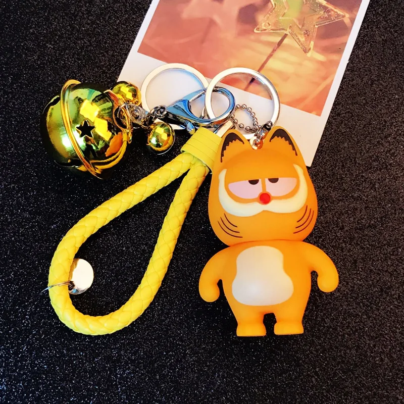 

Top Quality Cute Garfield Keychain Animal PVC Bell Key chain Women Bag Charm Key Ring Pendant Gifts Multiple Choices