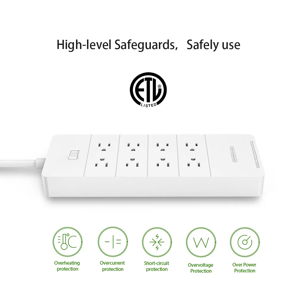 NTONPOWER HPC USB Surge Protector ETL Listed US Plug 8AC Outlet with USB Charger 5 Port 2.4A Smart Fast Charging-1.5M Power Cord