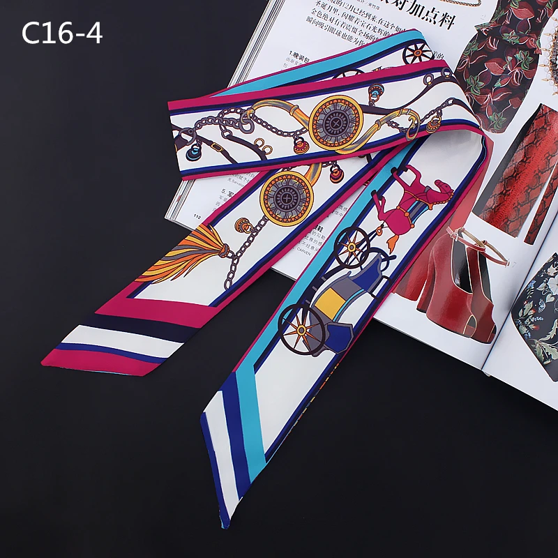 Silk Skinny Scarf Women 2019 Fashionable Hair Scarfs Tie Lady Ribbons Collar Neck Bag Strap Scarves Print Brand