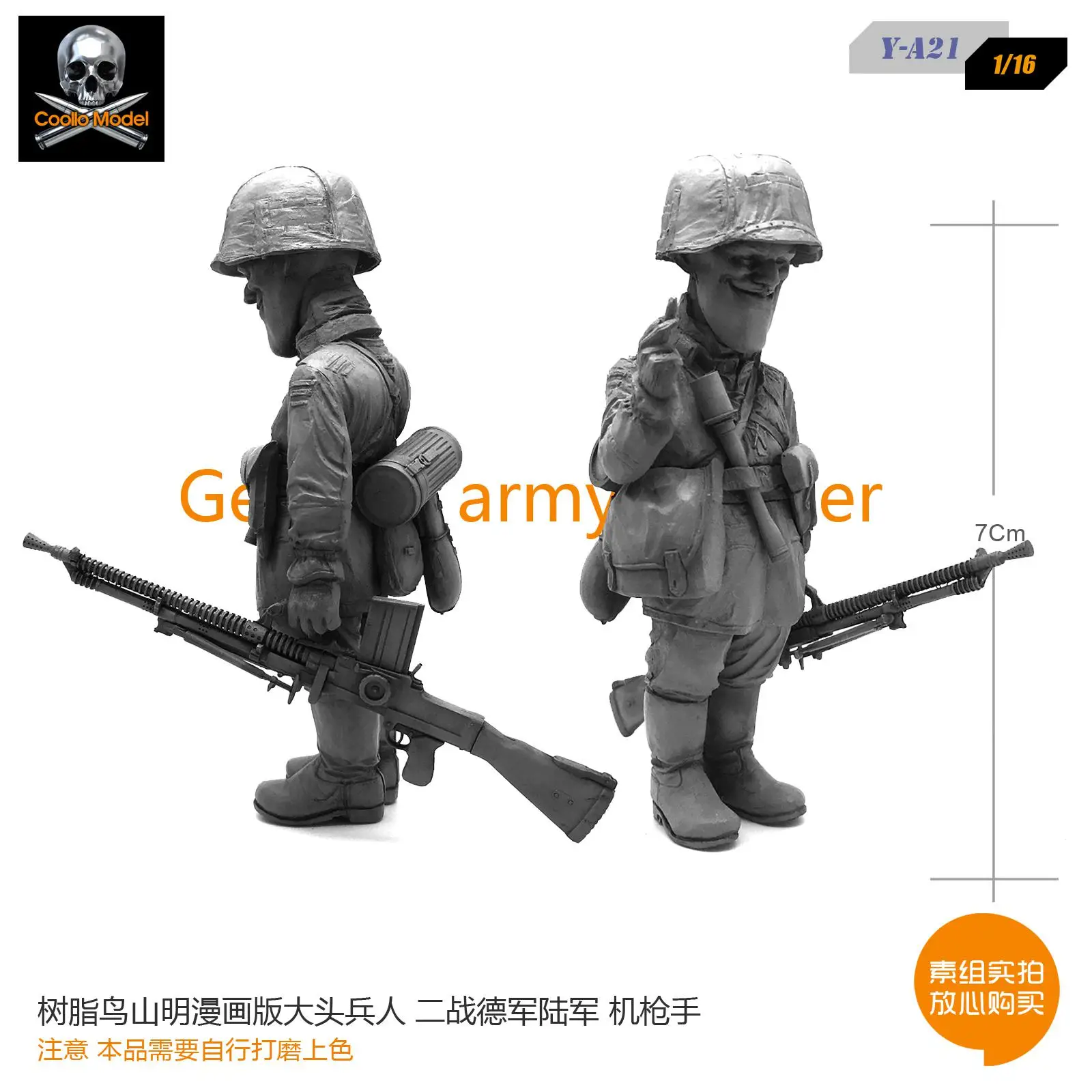 Resin kits Q Edition Resin Soldier Big Head Soldier Machine Gunner Model Element self-assembled A21 - Color: Gray