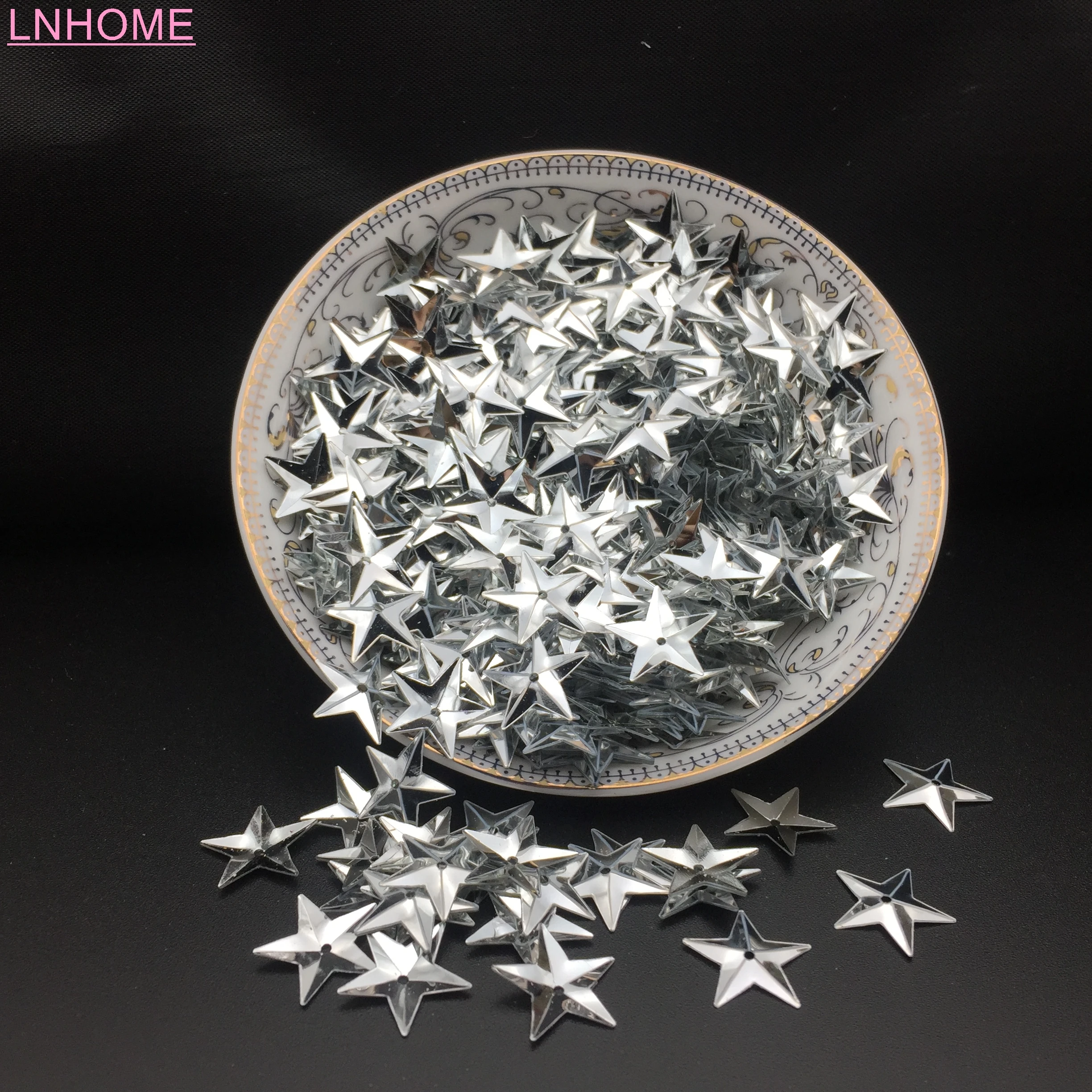

50g/lot 15mm Star Sequins Cup Loose PVC Paillettes Wedding Crafts DIY Accessories With 1 Middle Hole Silver