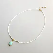 Lii Ji натуральная Лунный Камень Амазонит подвеска larimar подвески 9K G-F Изящные ручной работы Цепочки и ожерелья