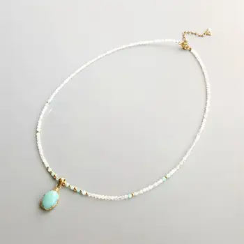 

Lii Ji Genuine Moonstone Amazonite Larimar Pendant Charms 9K G-F Delicated Handmade Necklace
