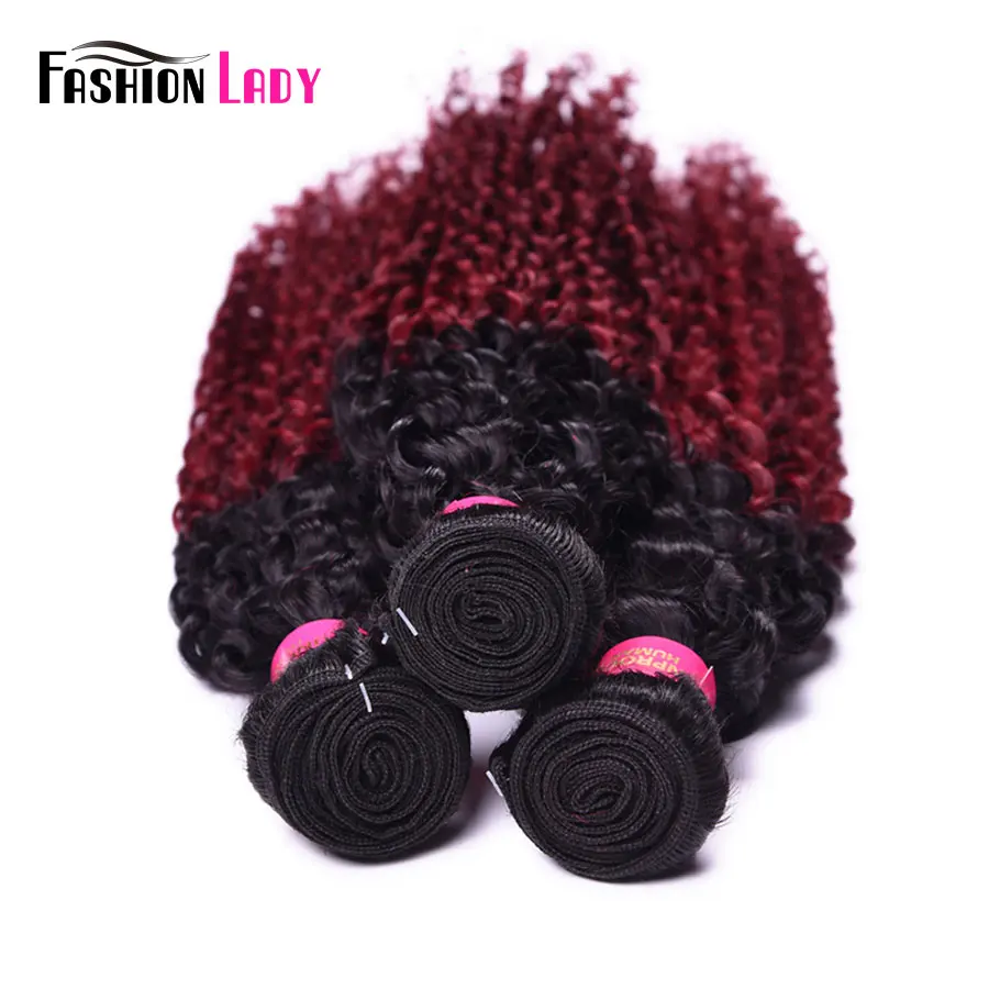 Fashion Lady Pre-Colored Ombre Brazilian Hair 3 Bundles Two Tone Human Hair Weave 1b/burg Burgundy Curly Bundles Non-remy