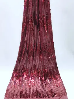 

Wine Red African Lace Fabric 2019 Embroidery Nigerian Lace Fabric.High Quality Sequins French Tulle Lace Fabric For Women Dress
