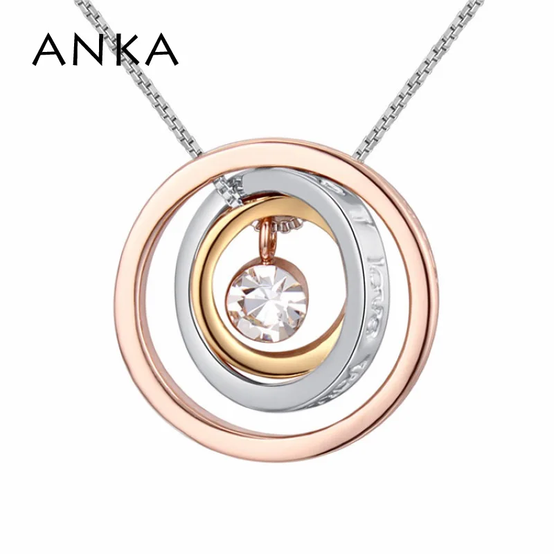 

ANKA 2017 rose gold color circular pendant necklaces for women round crystal designer romantic necklace Wedding Jewelry 125215