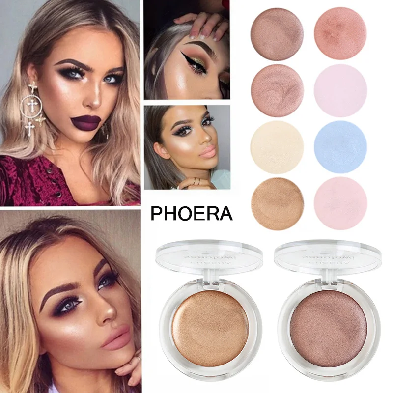 

PHOERA Makeup Highlight Brighten Powder Shimmer Face Foundation Cosmetics Contour Long Lasting High Light Shadows TSLM2