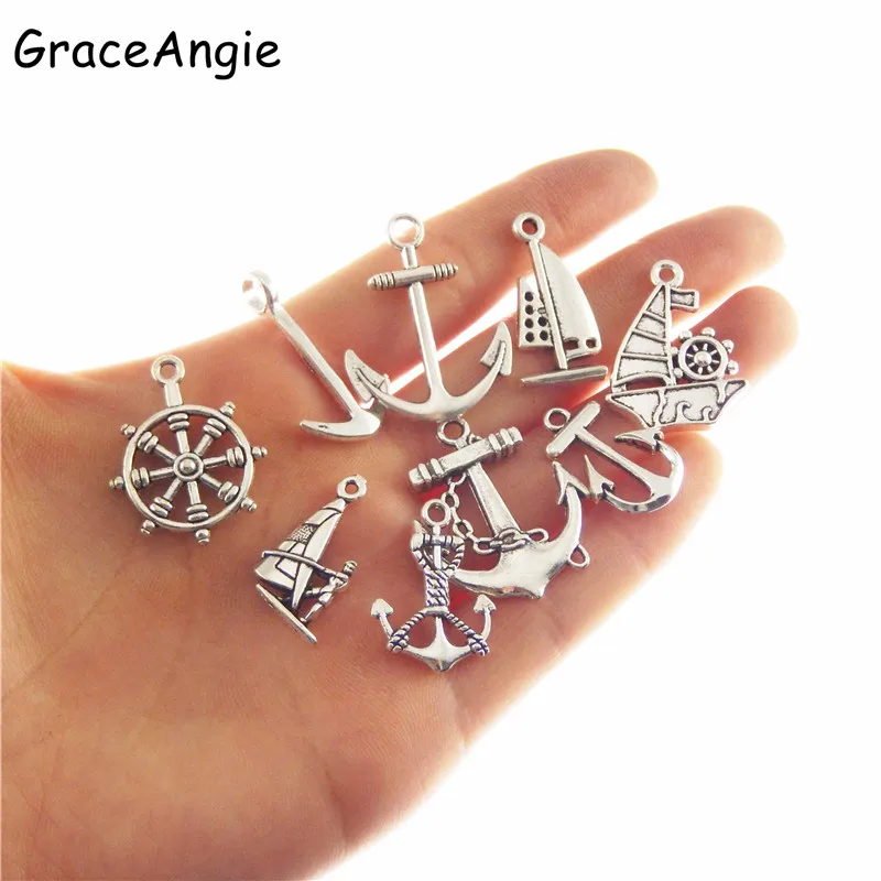 

9Pcs Mixed Anchor Arrow Rudder BraceletCharm Man Punk Jewelry Findings Anklet Boat Handmade Necklace Pendant Bracelet DIY Craft