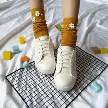 Женские носки с цветочными бусинами, толстые свободные носки, мягкие носки, одноцветные забавные носки, хлопковые носки, Новое поступление, мода