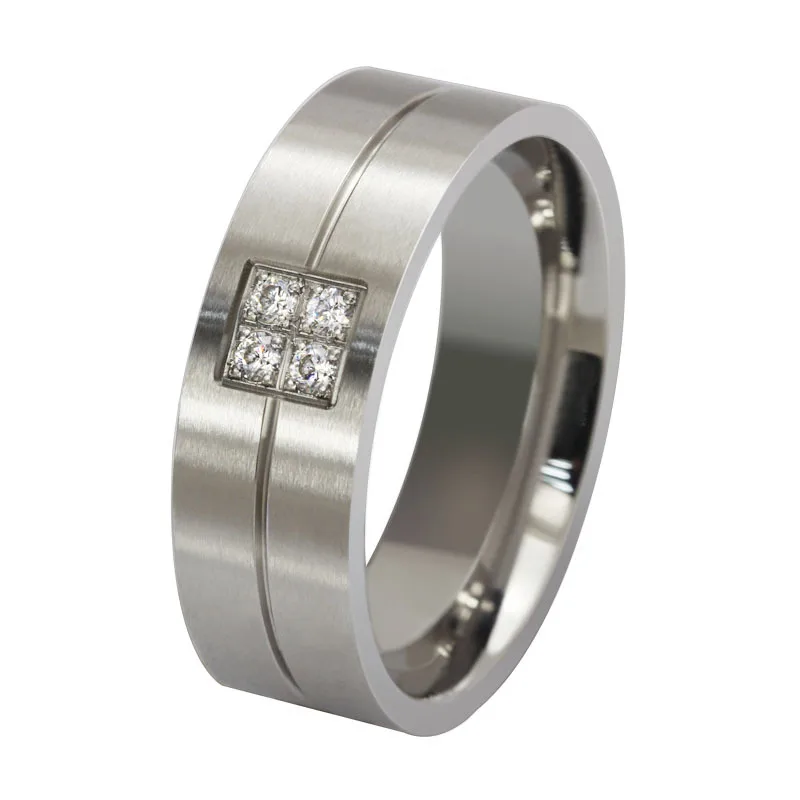 MOWEN Classic Stainless Steel Vintage Black Crystal Ring Band,Silver Black