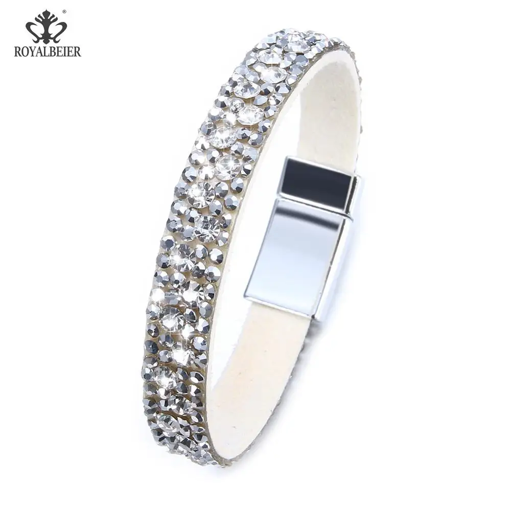 RoyalBeier кожаный магнит кристалл женский браслет Высокое качество классические широкие Стразы инкрустированные женские мягкие браслеты лучший подарок - Окраска металла: SZ0763a