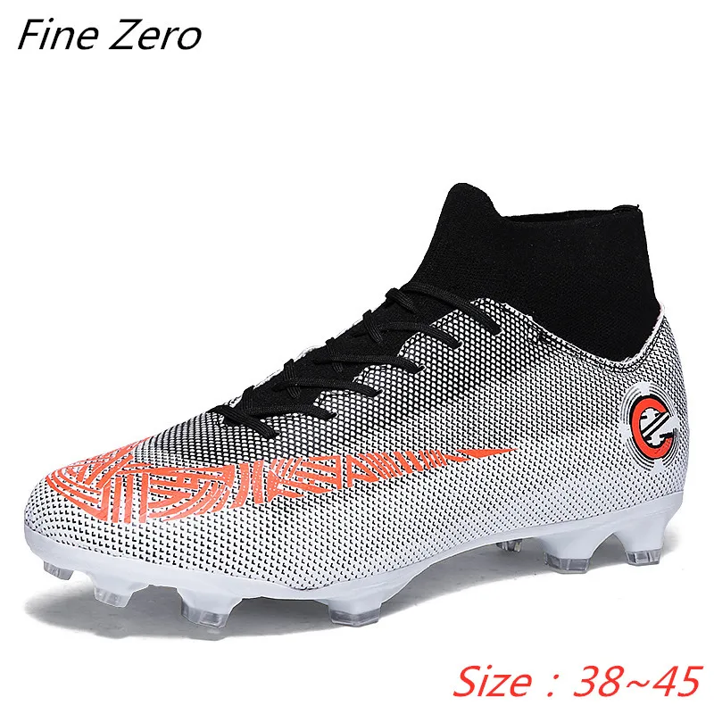 Новые трендовые мужские уличные футбольные бутсы для взрослых, высокие футбольные бутсы TF/FG, тренировочные спортивные кроссовки, обувь, большие размеры 33-45 - Цвет: white black