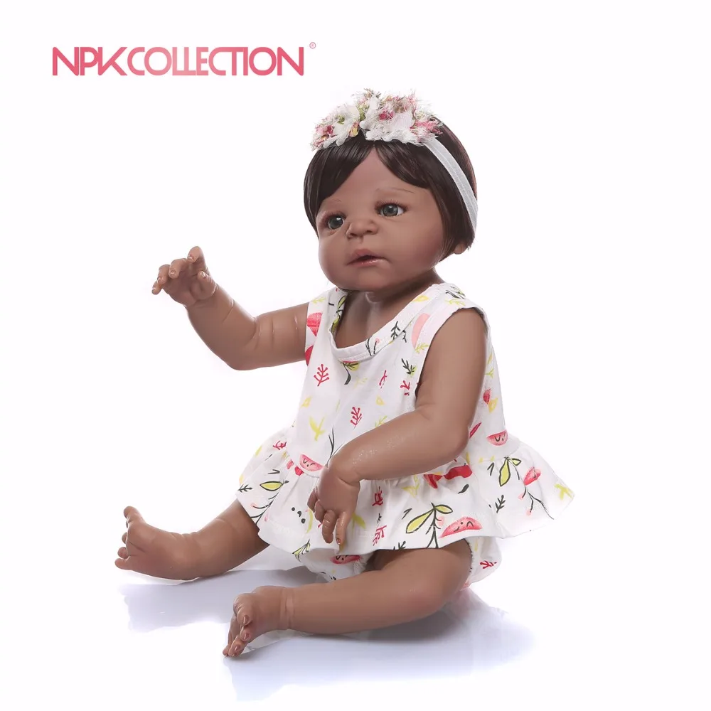 NPK 57 см черный и розовый всего тела силиконовые девушки Reborn игрушки куклы принцесса младенцев волосы для куклы подарок на день рождения Рождество подарок
