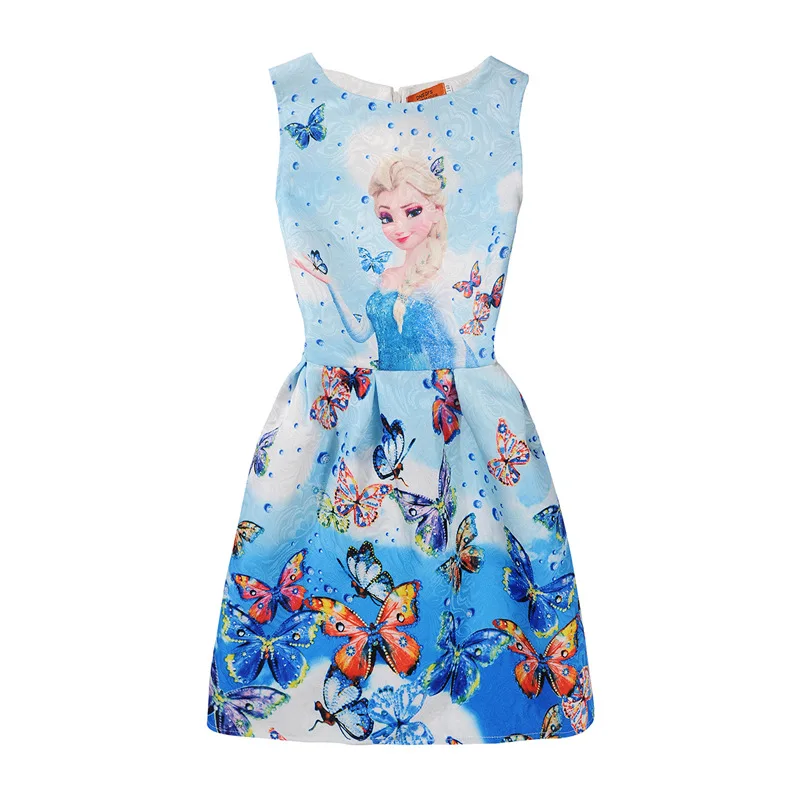 

2018 New Summer Girl Dress Anna Elsa Dress Butterfly Print Sleeveless Vest Dress Girl Princess Dresses Party Elza Girl Clothes