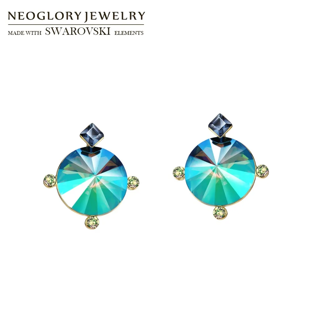 Neoglory Austria Rhinestone Geometric Design Stud Earrings Colorful Green Stylish Cool Cute Trendy Women Holiday Elegant Party | Украшения