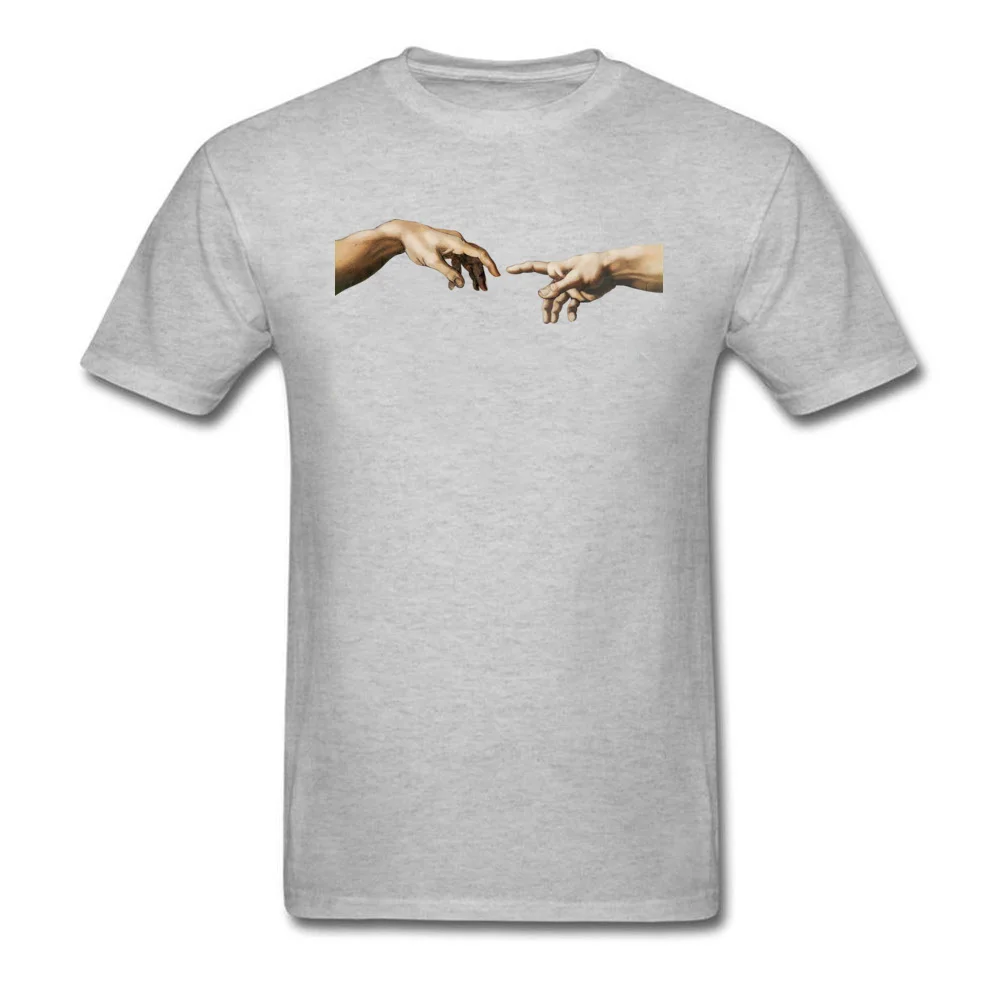 Cheap Men T-shirts Round Neck Short Sleeve Pure Cotton -the-creation-of-adam-sistine-cha Tops Shirt 3D Printed Tees -the-creation-of-adam-sistine-cha grey