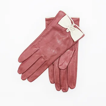 

Women Genuine Leather Gloves Real Sheepskin Touch Screen Gloves Color Bow Winter Plus Velvet Lining Warm Windproof Gloves