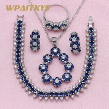Изысканный Королевский синий камень 925 Серебряные Ювелирные наборы для женщин Свадебные серьги браслет кулон ожерелье кольцо подарочная коробка