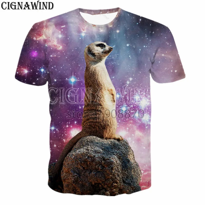 Новая модная футболка для мужчин и женщин с принтом Meerkat Space Galaxy 3D уличные