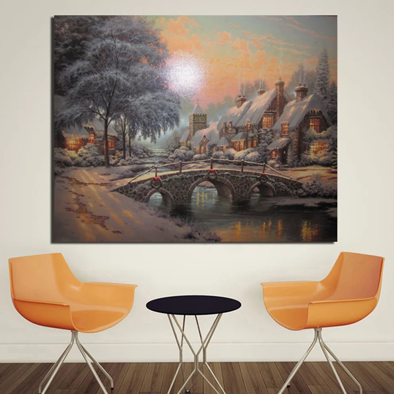 

Thomas Kinkade Cobblestone Christmas HD Canvas Painting Living Room Home Decoration Modern Wall Art Oil Painting Poster Pictures