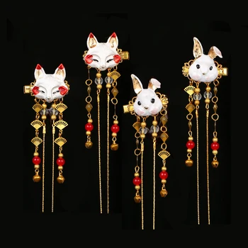 

1 Pair Japan and Kor Hair Accessories Fox Rabbit Tassels Hairpin to Clip Beauty Hair Harajuku Style Gift for Woman Girls