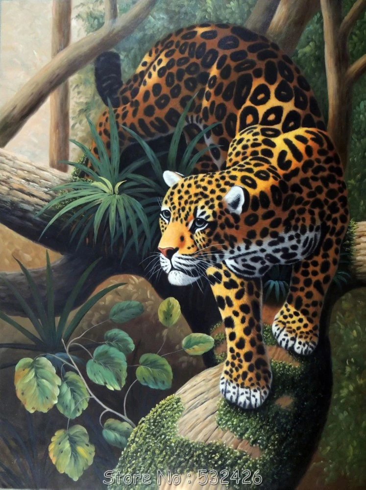Leopard Jaguar Big Cat Endangered Wild Animal Jungle Hunter Handpainted Oil  Painting on Canvas Wall Art Home Decor Free Shipping|decorative art  painting|decorative floor paintingdecorative painting tools - AliExpress