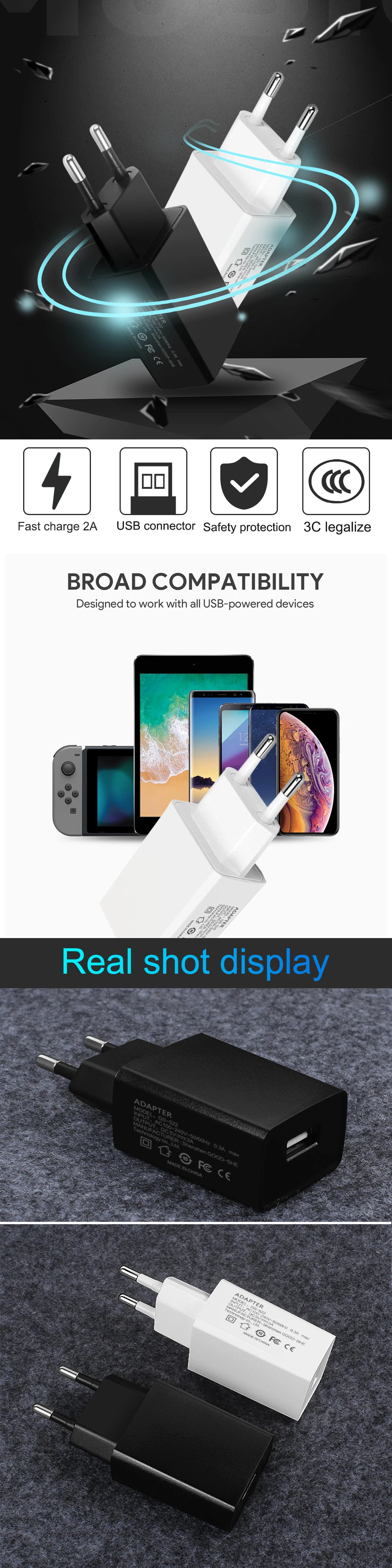 Ascromy европейская вилка ЕС быстрая Зарядное устройство 10 Вт USB для iPhone X XS Max samsung S10 s9 Xiaomi настенный адаптер для зарядки аксессуары