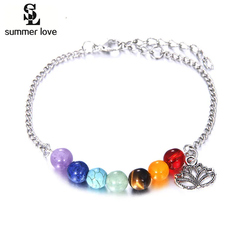 2020 Lotus Charm OM 7 Chakra Beads Bracelets Anklet For Women Silver Color Link Chain Pray Yoga Bracelet Foot Jewelry 2020 Lotus Charm OM 7 Chakra Beads Bracelets Anklet For Women Silver Color Link Chain Pray Yoga Bracelet Foot Jewelry