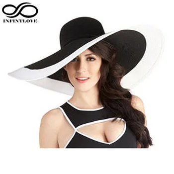 

LUCKYLIANJI Summer Strip Bow Anti-UV Straw Sun Floopy Hat Wide Brim Vacation Beach Cap for Women Ladies (One Size:57cm)